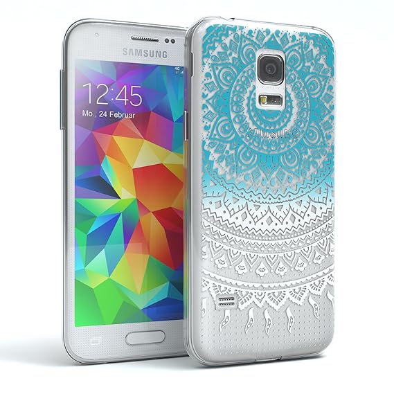 EAZY CASE Hülle für Samsung Galaxy S5 Mini Schutzhülle Silikon Mandala Design, Slimcover Henna, Handyhülle, TPU Hülle/Soft Ca