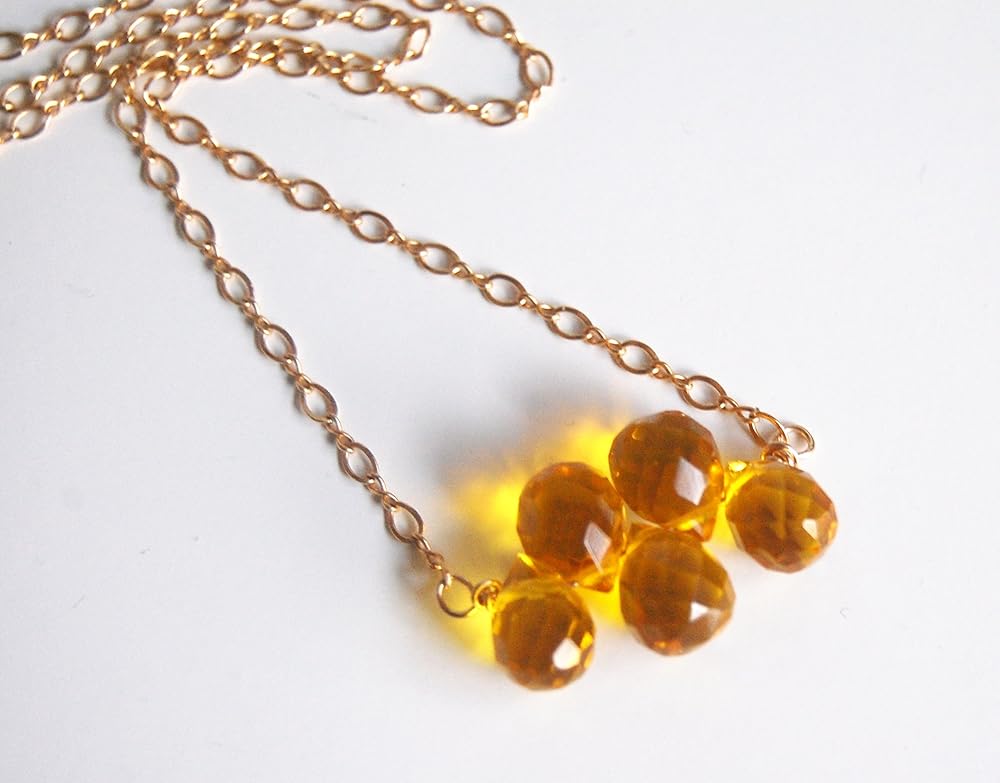 Gemstone Yellow Quartz Necklace Wedding Jewelry Handmade