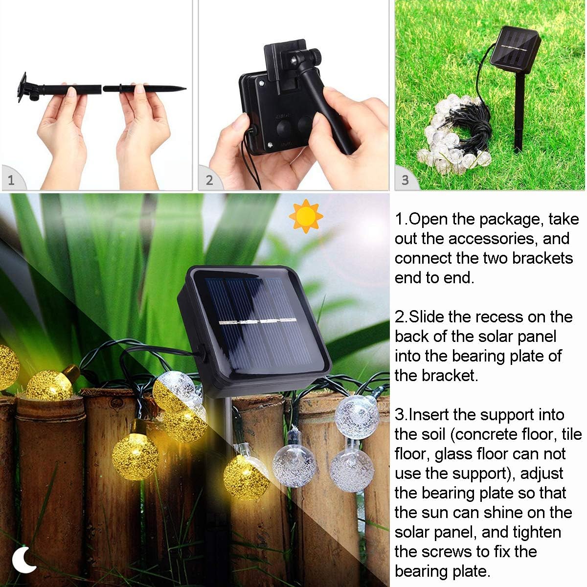 Lwind Globe Solar String Lights, 22.96ft 50 LED Outdoor Bulb String Lights, Waterproof 8 Modes Solar Patio Lights for Patio, Garden, Gazebo, Yard, Outdoors (Globe, Warm White): Home Improvement