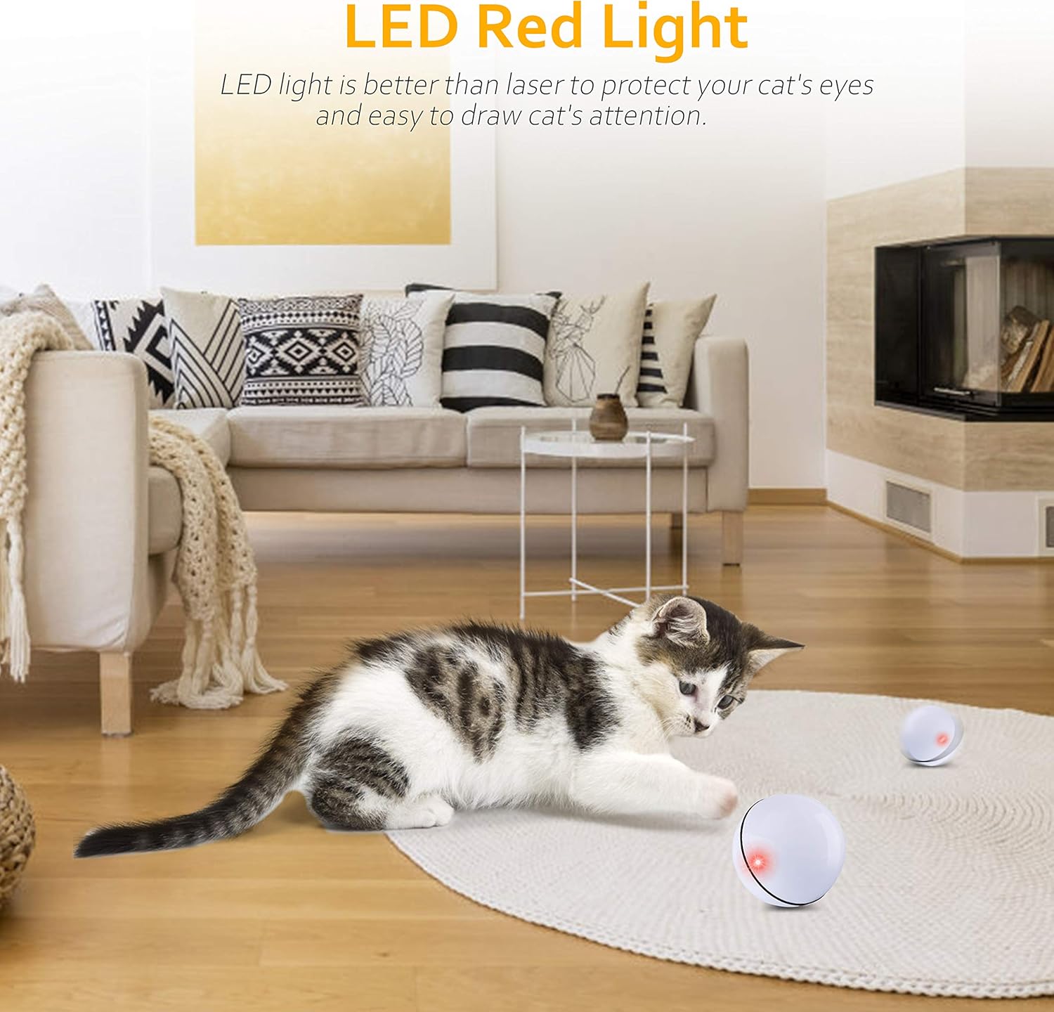 Interactive Cat Toys Ball, Self Rotating Cat Toy, Newest Version USB Rechargeable Pet Toy, Buit-in Spinning LED Light, Stimulate Hunting Instinct for Your Cat/Kitty/Kitten/Pets (White) : Pet Supplies