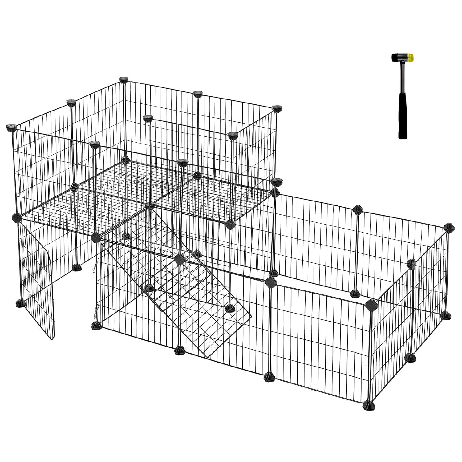 SONGMICS Animal Fence with Door, One and A Half Floors, DIY Metal Mesh