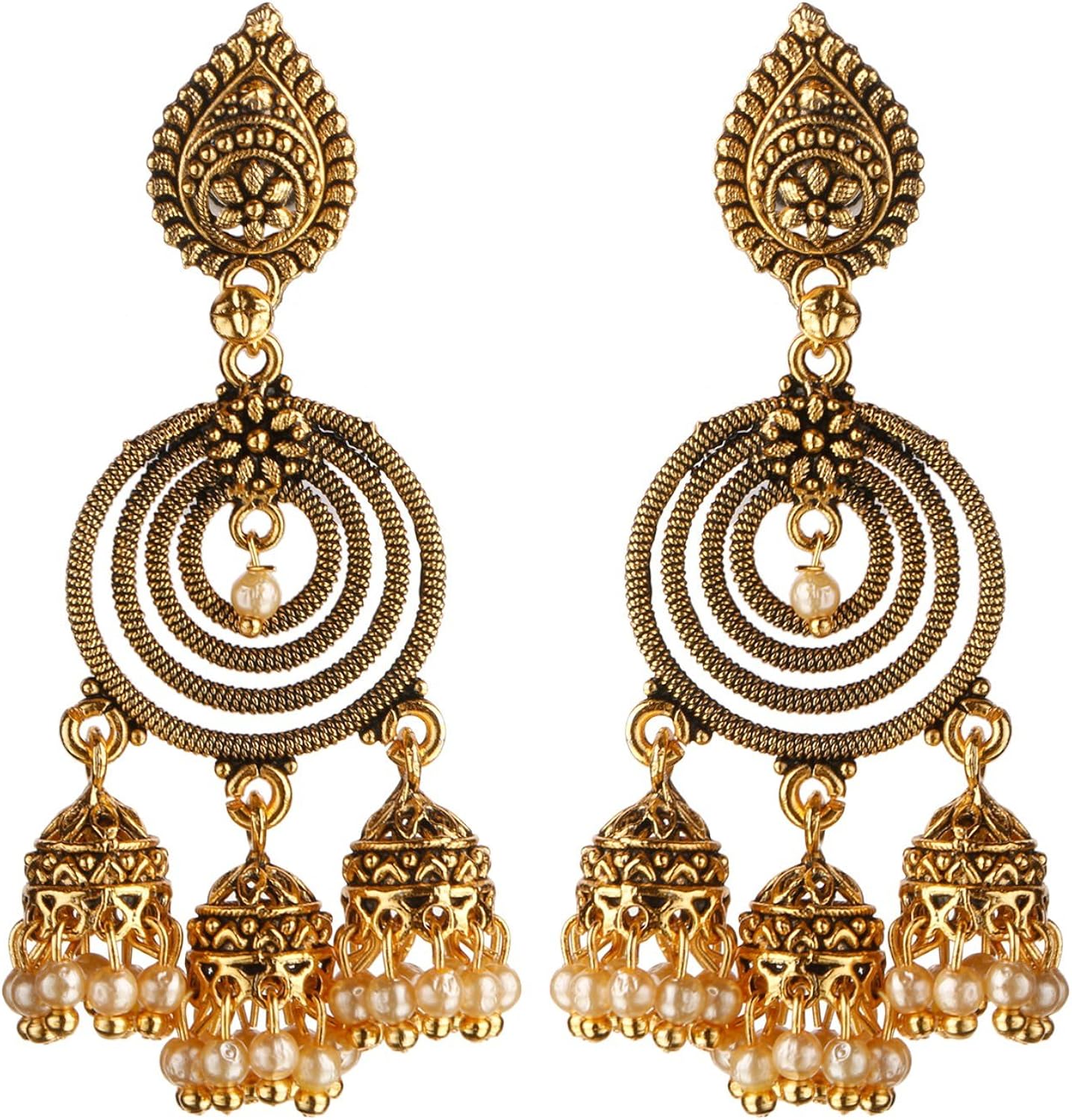 Efulgenz Boho Vintage Antique Ethnic Gypsy Tribal Indian Oxidized Silver Lotus Dangle Earrings Jewelry
