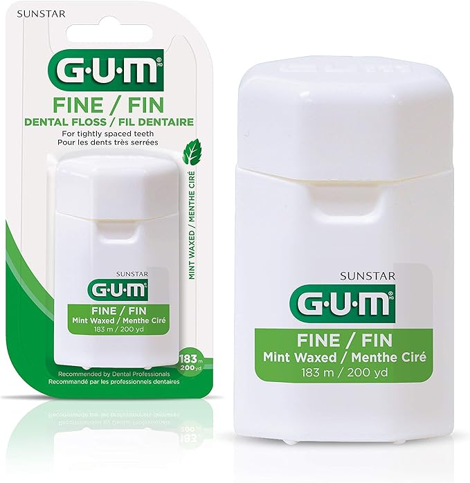 GUM Fine Waxed Dental String Floss, Tight Spaces, Rewindable Dispenser