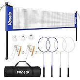 Vbneto Badminton Set, Portable Outdoor Anti-Sag System &ndash; Official 20ft x 5ft Easy Setup Durable Net with 4 Rackets, 3 Shuttlecocks &amp; Carry Bag for Backyard, Lawn or Beach Fun