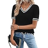Zeagoo Womens Short Sleeve Sweaters 2026 Summer Lightweight V Neck Pullover Tops Dressy Business Casual Blouses Clothes