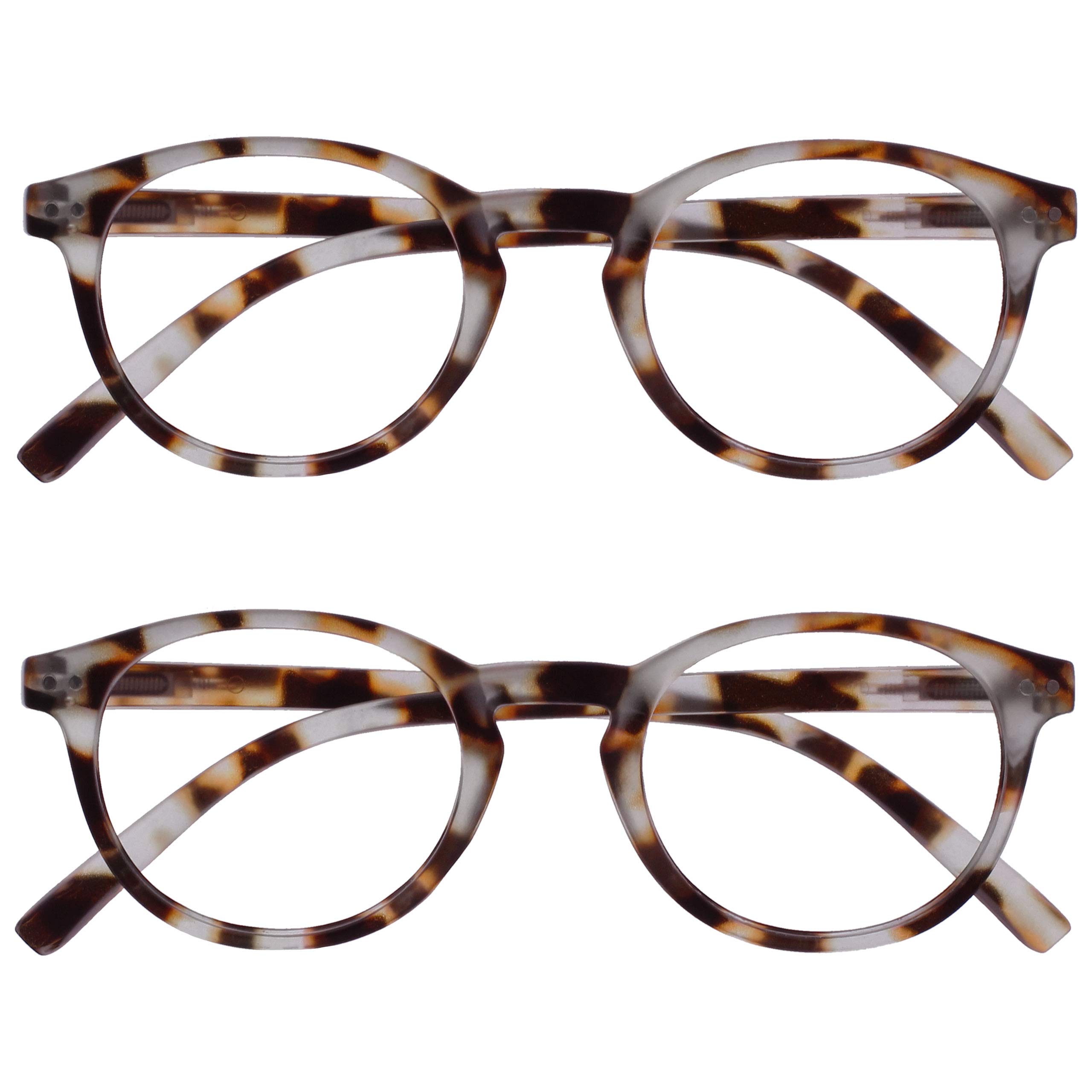 OPULIZE Zen Reading Glasses 2 Pack Cool Round Frame Spring Hinges Scratch Resistant Matt Light Brown Tortoiseshelll Mens Womens RR24-1T +1.50