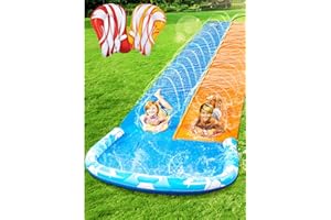 JOYIN 22.5ft Water Slides and 2 Bodyboards, Lawn Water Slide Summer Slip Waterslides Water Toy with Build in Sprinkler for Backyard Outdoor Water Fun for Kids