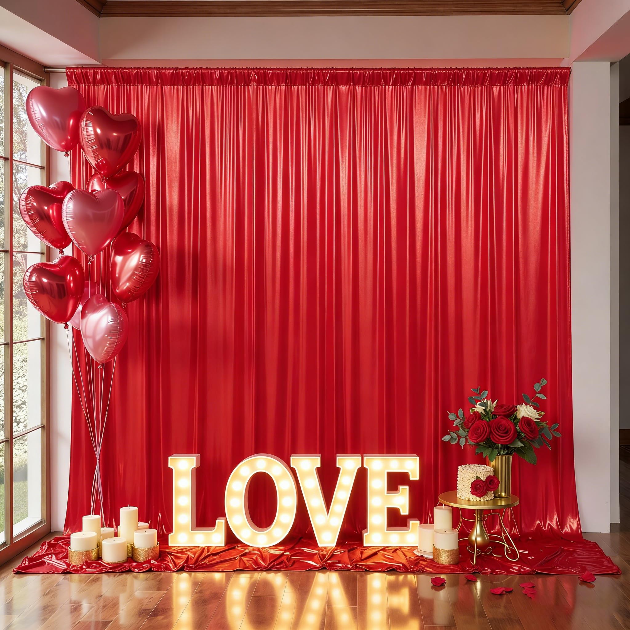 Photo 1 of 10x10FT Red Sequin Backdrop Curtain for Valentine's Day- 2 Panels 5ft(W) x 10ft(H)Wrinkle Free Shimmer Back Drop Cloth, Glitter Backdrop Drapes for Photography, Birthday, Wedding, Christmas Background