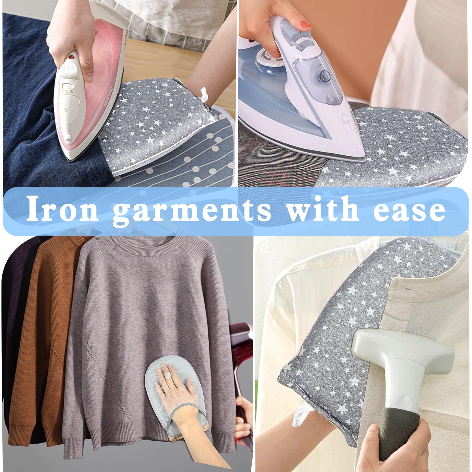 Andibro Garment Steamer Ironing Gloves, Heat Resistant Waterproof Ironing Mitt Anti steam Glove Mini Ironing Board Garment Steamer Accessories with Finger Loop for Clothes Steamers(star gray)