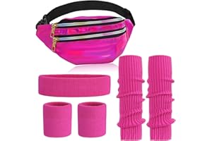 ONUPGO 80s Accessories for Women, Leg Warmers 80s Costumes Workout Outfit Holographic Fanny Pack Neon Headband Wristbands