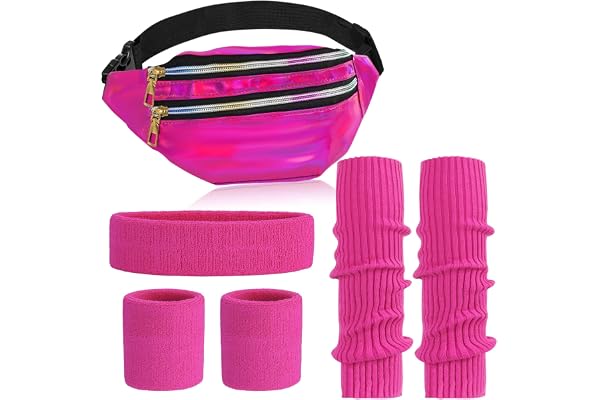 ONUPGO 80s Women Neon Leg Warmers Headband Wristbands Holographic Fanny Pack Sport Accessories Set for 80s Eighty's Party