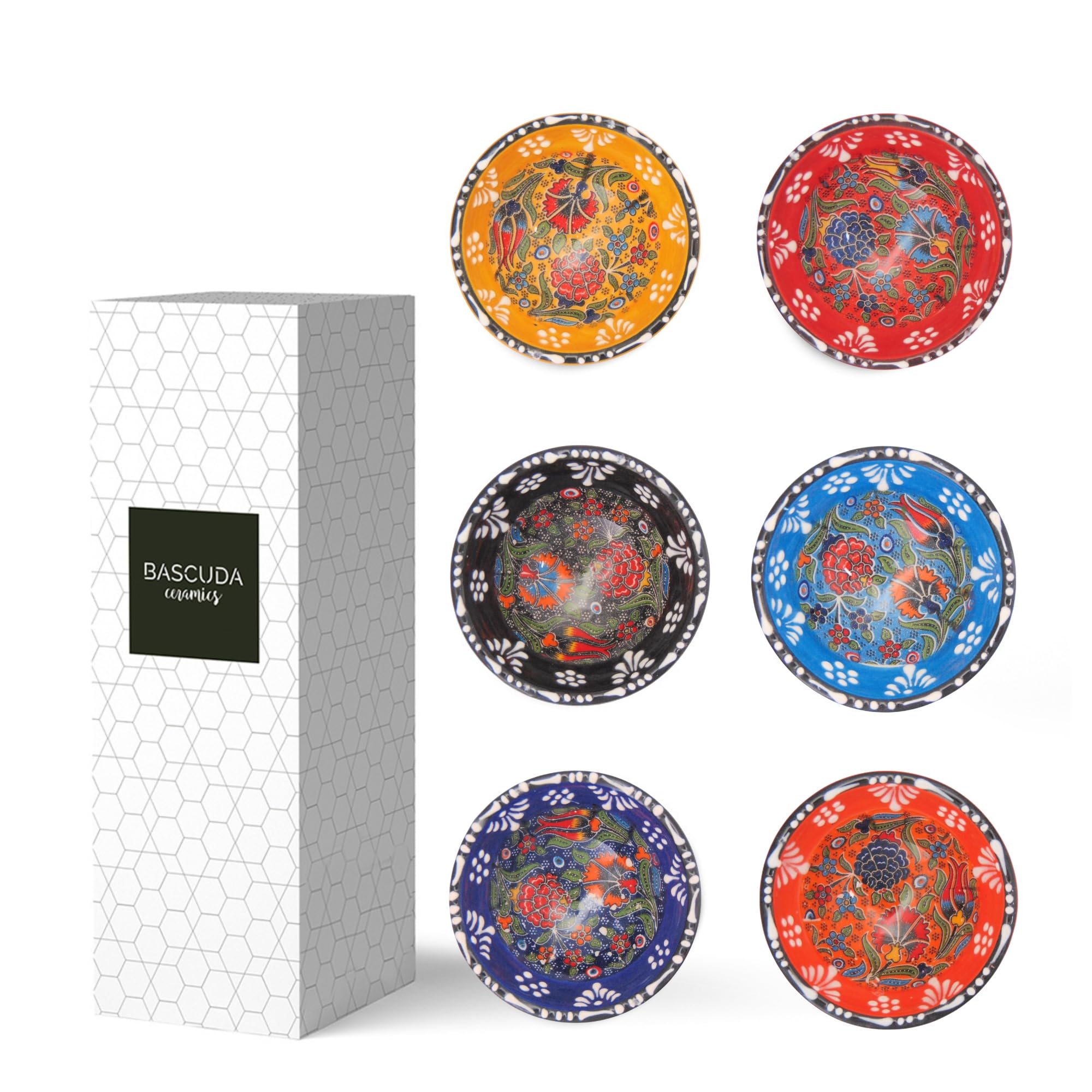 Bascuda Small Ceramic Dip Bowls Set of 6 – Rochelle Series | Rochelle Bloom – 8cm – Bold Floral Glaze | Small Ramekins for Dips, Sauces, Condiments – Dishwasher Safe – Stylish Tableware for Kitchen