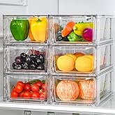 Clemate 6Pack Pantry Organizers and Storage,Clear Stackable Kitchen Storage Organizer,Foods Organizer Bins with Handles, Easily Assemble for Bathroom, Kitchen, Refrigerator, Pantry, Cabinet, Closet