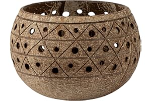 Restaurantware-Coco Casa 4 x 3.3 Inch Coconut Shell Candle Holders, 1 Reusable Tealight Holders - Candle Not Included, Geometric Pattern, Tan Coconut Bowls for Candles, Handcrafted