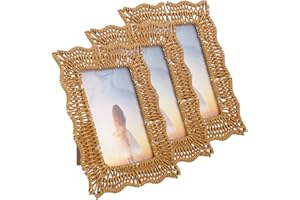 3 PCS Scalloped Picture Frame, 4 x 6 Inch Wicker Weave Rattan Photo Frame, Handmade Woven Rattan Picture Frame, Boho Farmhous
