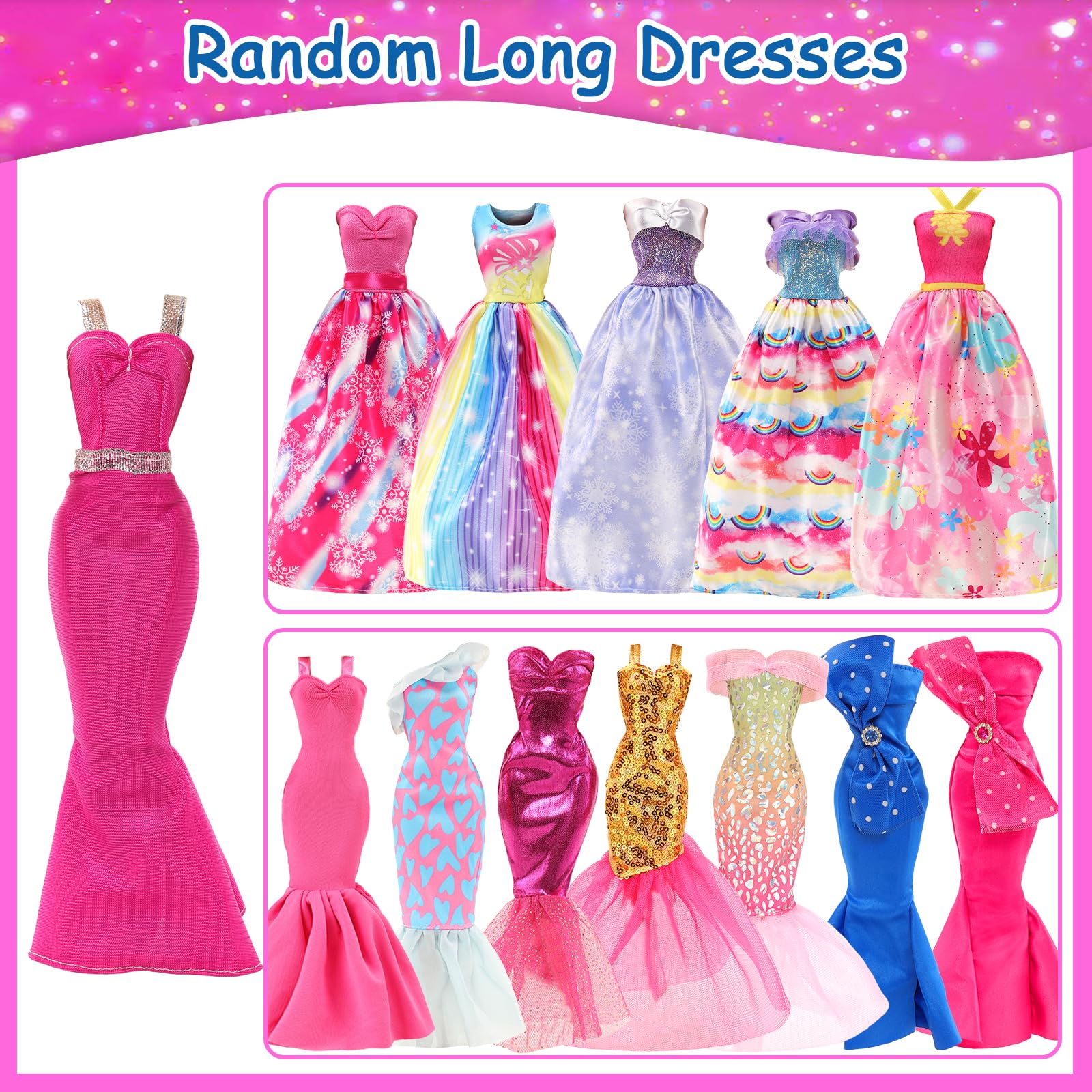 BARWA 70 Pack Doll Clothes and Accessories 3 Wedding Gown Dresses 5 Long Dresses Fashion Dresses 4 Tops 4 Pants 3 Swimsuits Bikini 5 Mini Dresses 15 Shoes Hangers Computer Cosmetic for 11.5 inch Doll