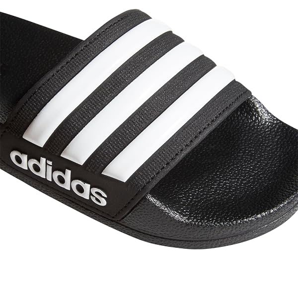 ADIDAS ADILETTE SHOWER SLIDES, CORE BLACK/WHITE/CORE BLACK, 1 LITTLE KID