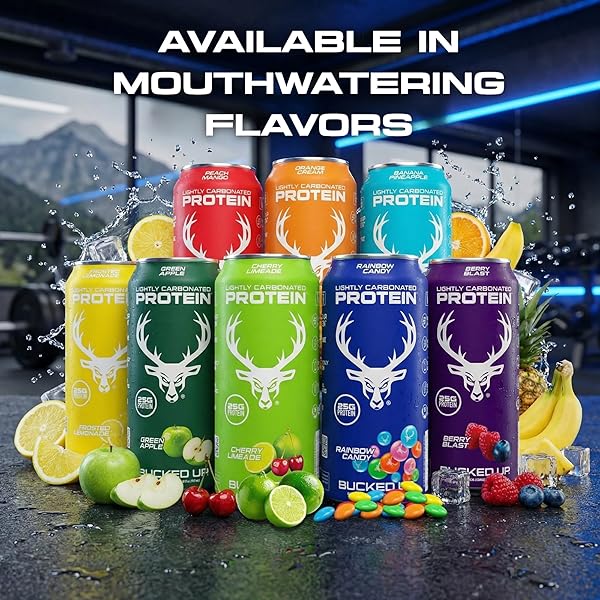 BUCKED UP LIGHTLY CARBONATED PROTEIN SODA | 25G WHEY ISOLATE – ZERO SUGAR, LOW CALORIE, CAFFEINE FREE, CLEAN DRINK | SPARKLING PROTEIN SODA – 12 PACK, 16 OZ CANS (PEACH MANGO)