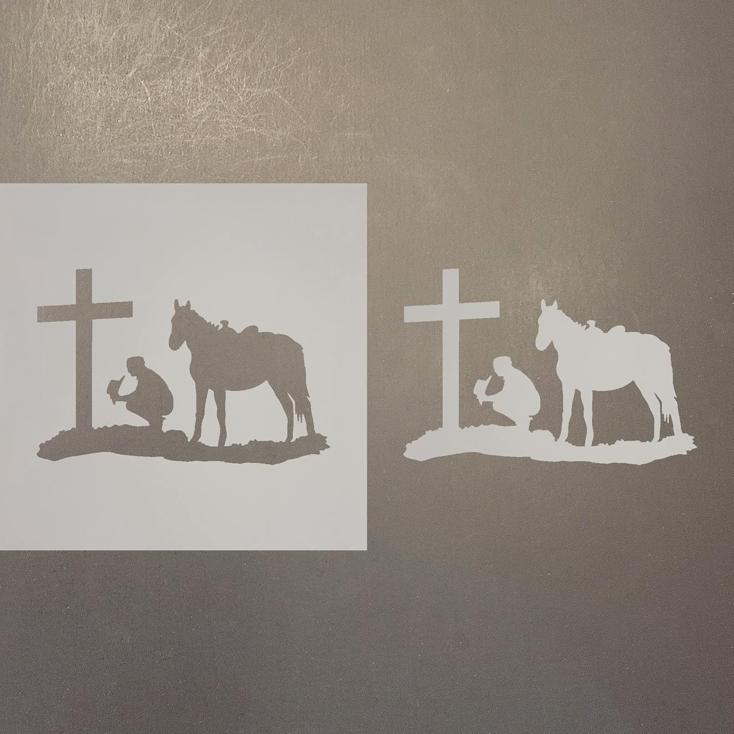 Mixed Media - Cowboy At Cross Reusable Mylar Stencil - Art Craft Supplies 4 Inch