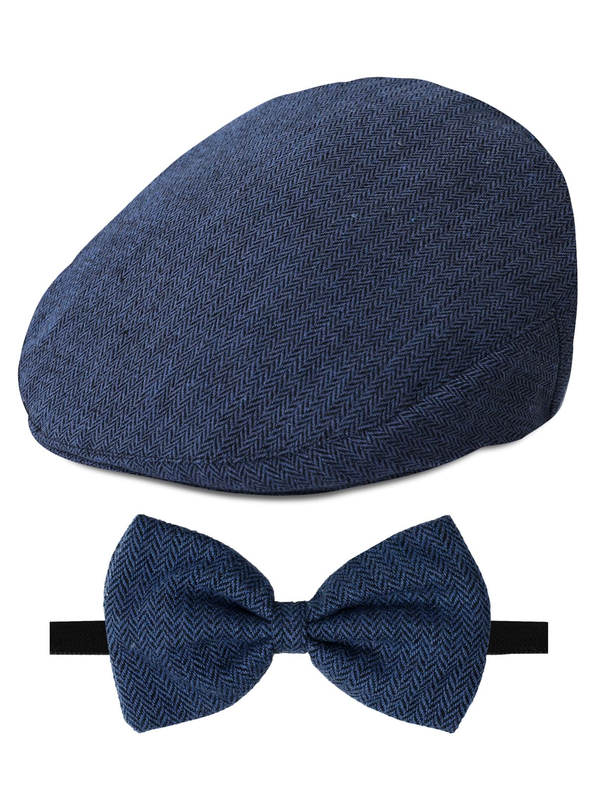 Photo 1 of A&J DESIGN Newsboy Hats for Boys Baby Golf Wedding Driver Cap with Bow Tie Set Navy Blue 2-3T