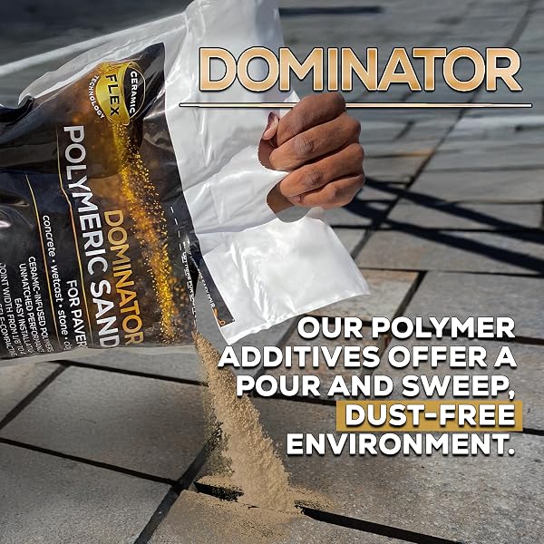 10 POUND CAMEL BROWN DOMINATOR POLYMERIC SAND WITH REVOLUTIONARY CERAMIC FLEX TECHNOLOGY FOR STABILIZING PAVER JOINTS/GAPS, 1/8” UP TO 4”, PROFESSIONAL GRADE RESULTS