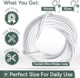 Zuvo Extra Strong Curtain Wire 4 m with 6 Hooks and Eyes White view 2