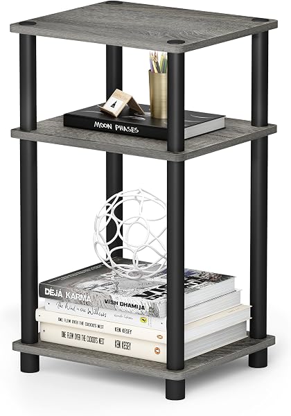 Furinno JUST Side Table, 3-Tier End Table, Open Shelves Night Stand, Bedside Table, Toolless Assembly, for Living Room, Bedro