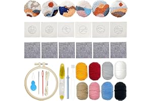 Allazone 6 PCS Punch Needle Coaster Kit Punch Needle Kit Punch Embroidery Kit with Landscape Patterns Yarns Tools, Felt Embroidery Hoop for DIY Craft