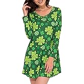 Aphratti Women's Long Sleeve St Patricks Cute Clover Print Casual Flare Swing Dress