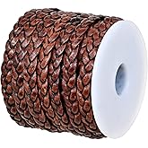 GENIQUE 5mm Flat Braided Leather Cord, Leather String for jewlery Making, Leather Strips, Leather Trim (5 Metres) (5mm, Antique Brown Distressed)
