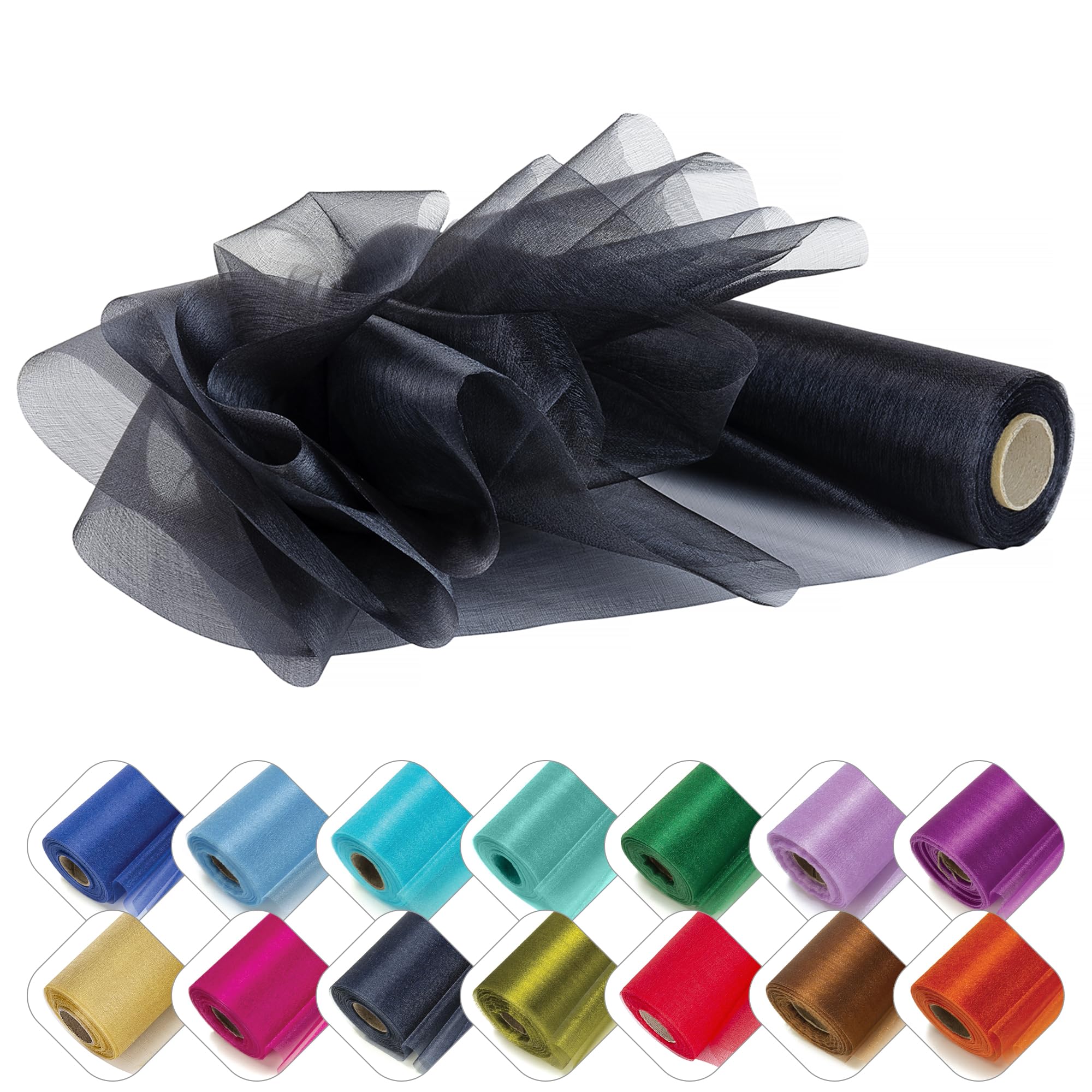Personalize Pro 29cm x 25m Organza Sheer Fabric Roll | Elegant Decorative Cloth for Weddings, Special Events, Ribbons, Dress Accents, Chair Bows, Table Runners, Party Favors & Crafting | Black