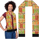 Berlune African Scarf Kente Cloth Stole Scarves African Print Sash Graduation Black History Kwanzaa Gifts for Women Adults