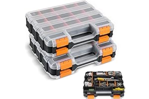 NATGAI 2 Pack Small Parts Organizers, 34-Compartments Double-Sided Tool Box with Removable Dividers for Hardware, Screws, Bol