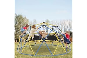 SENCHO GINSYTALIOR Climbing Dome,10FT Dome Climber with Hammock, Outdoor Play Equipment for 3 to 10 Children, Supports Jungle Gym up to 1,000 lbs, Rust Resistant, Easy to Assemble, Gift for Kids, Blue+Yellow
