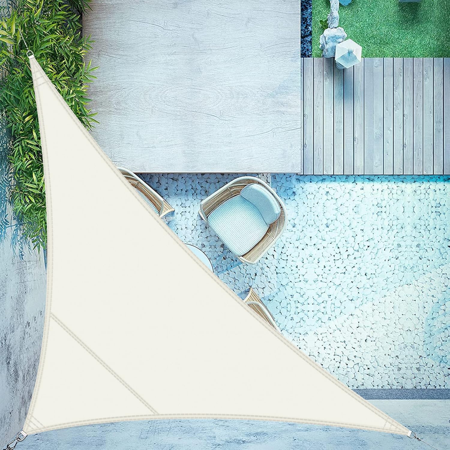 LOVE STORY Sun Shade Sail Waterproof Triangular 5x5x7m Canopy Outdoor UV Block Sunshade Sail for Patio Garden Backyard，Cream