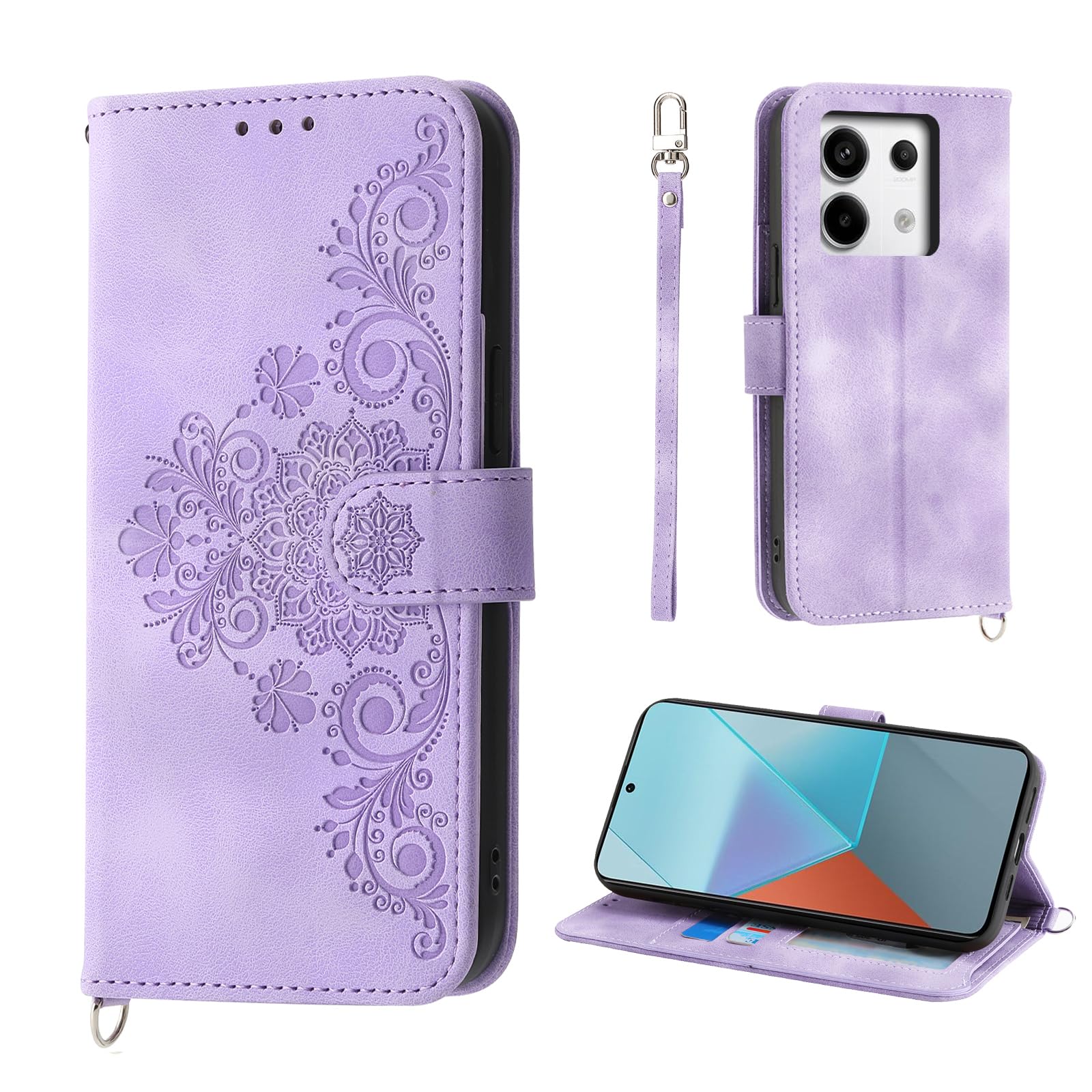 Auslbin Flower Phone Case for Redmi Note 13 Pro 5G / Poco X6 5G 6.67", 5 Card Slots Vintage Style PU Leather Protective Case for Note 13 Pro 5G / Poco X6 5G, Purple — image 1