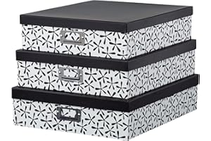 Soul & Lane Decorative Cardboard Storage Boxes With Lids for Home Décor, Set of 3 Nesting Black and White Photo Storage for Documents and Scrapbook Paper, Memory Boxes For Keepsakes