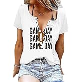 Game Day Outfits Shirts Women V Neck Football Graphic Tee Tops Funny Football Game Day Shirts for Teen Girls