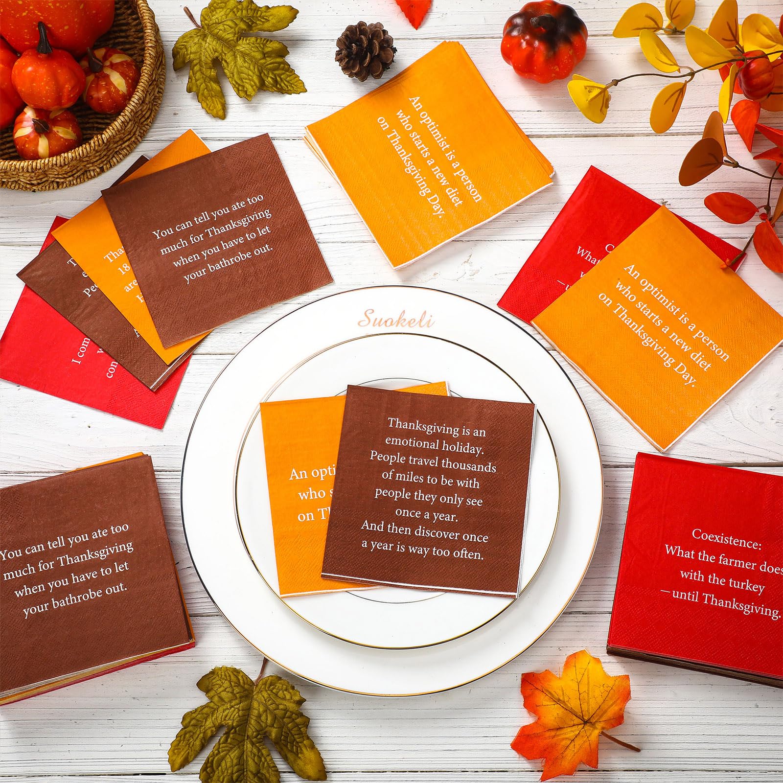 Photo 1 of ***INCOMPLETE SET / MISSING PIECES NOT 96 COUNT/ POSSIBLY 50 OR LESS**** Honoson 96 Pcs Thanksgiving Napkins Funny Quotes Disposable Cocktail Napkins for Friendsgiving Holiday Hosting Thanksgiving Party Favors Decorations Essentials Supplies, 6 Style, 5 x