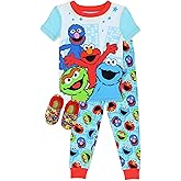 Sesame Street Elmo Toddler,2 Piece Pajama Set,with Matching Toddler Elmo Slippers, 100% Cotton, Red