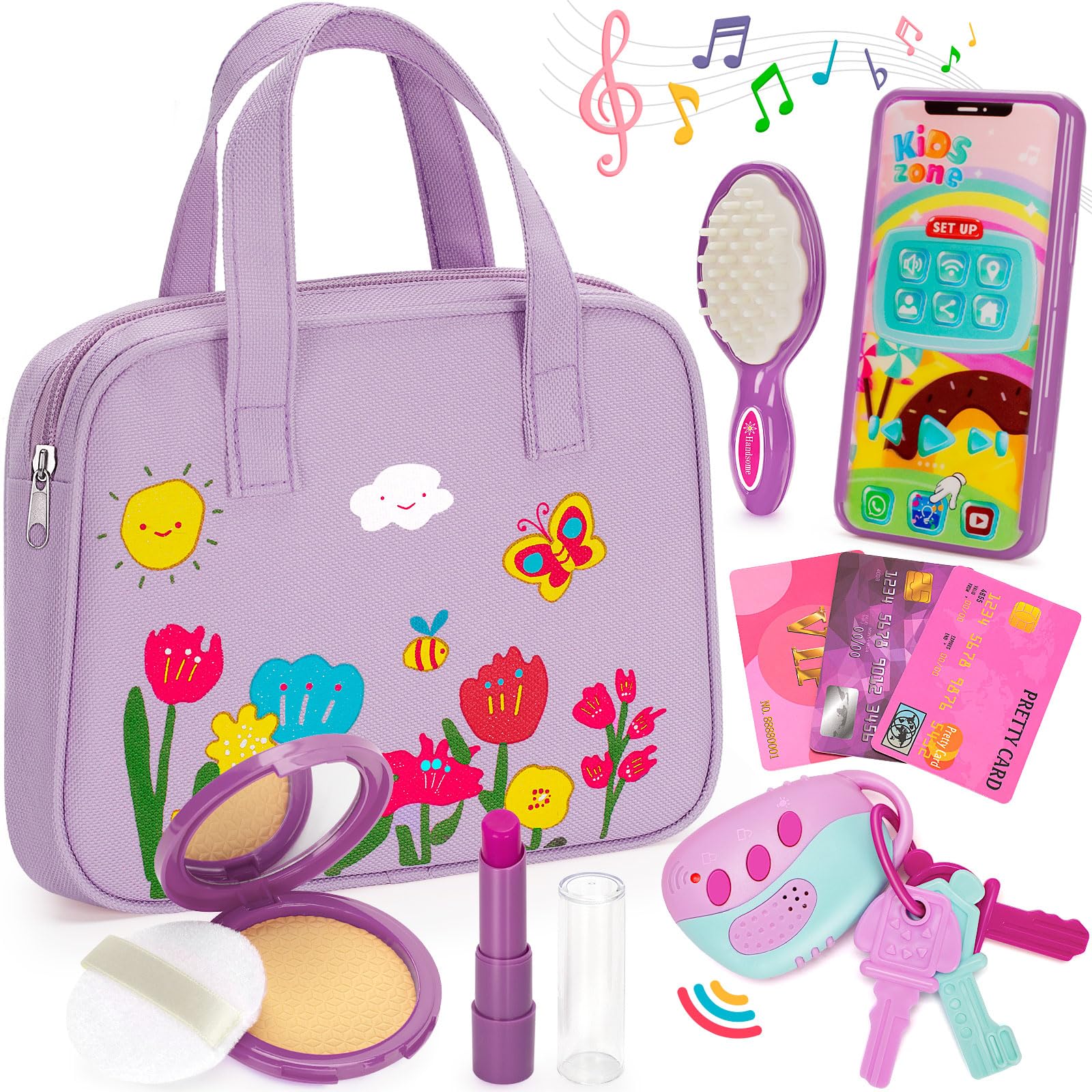 Officygnet Toddlers Toys for Girls 1-3 Years Old, Toddler Purse Girl Toys with Pretend Makeup Kit, Pretend Princess Play Purse Toy for Little Girl, Christmas Birthday Gifts for Girls Age 3, Purple
