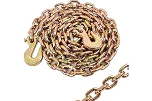 BIGREAT Heavy Duty G80 Transport Binder Chain 3/8'' Inch x 10 Feet,Tow Chain with G70 Clevis Grab Hooks,7100 lbs Safe Working Load Logging Chain for Transporting, Towing(3/8'' x 10FT Yellow).