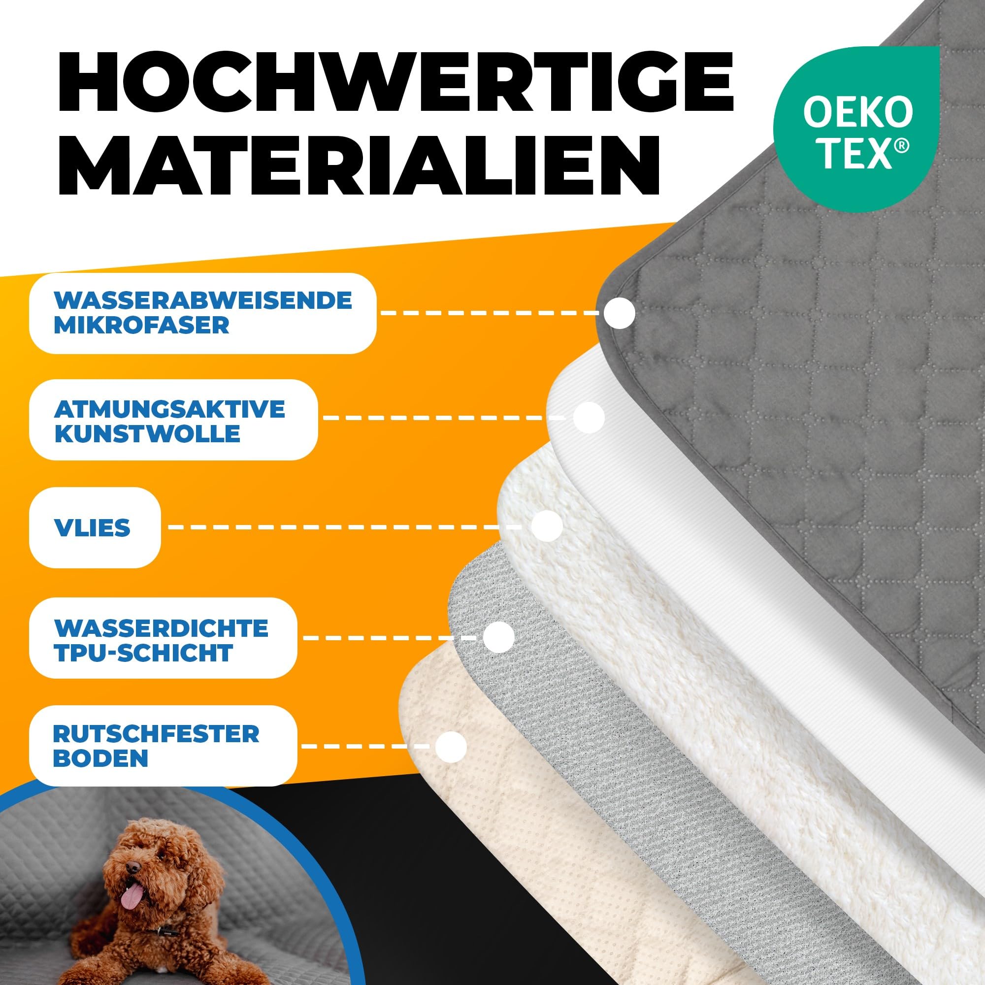 SympaTierisch wasserdichte Hundedecke - Robuste Hundematte als Schutz fürs Sofa - große rutschfeste Hundedecke für Hunde & Katzen geeignet - in der Waschmaschine waschbar - 175 x 75 cm - grau 5