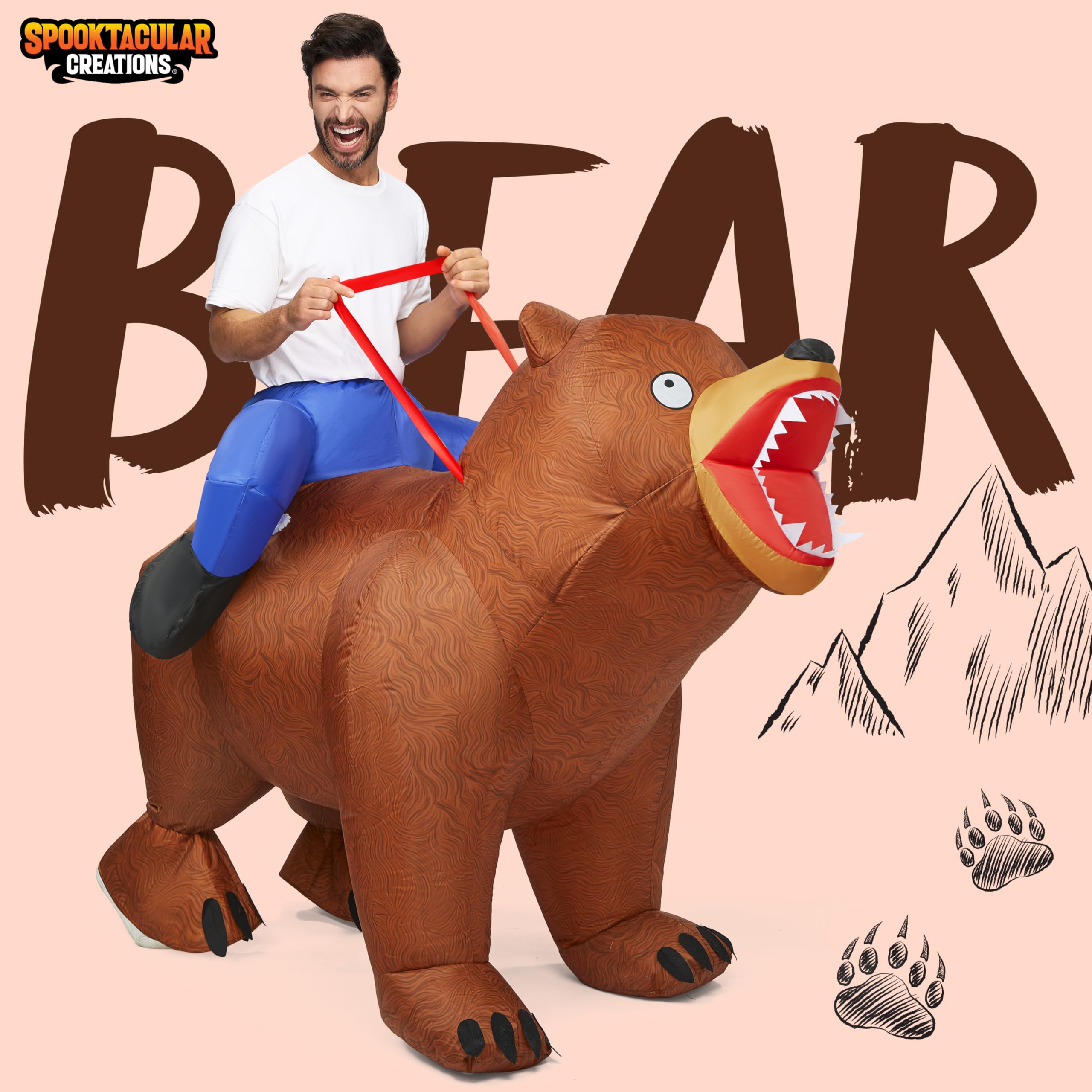 Spooktacular Creations Adults Halloween Inflatable Costumes, Riding a Bear Blow Up Costume, Brown Inflatable Suit for Men Halloween Costume Cosplay Themed Parties