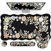 Anyshock Scalloped Desk Cover Mat, Aesthetic Mousepad with Wrist Rest, Memory Foam Wrist Support for Keyboard, Ultra Smooth Mouse Pad for Office Desk Decor, School Supplies (Black)