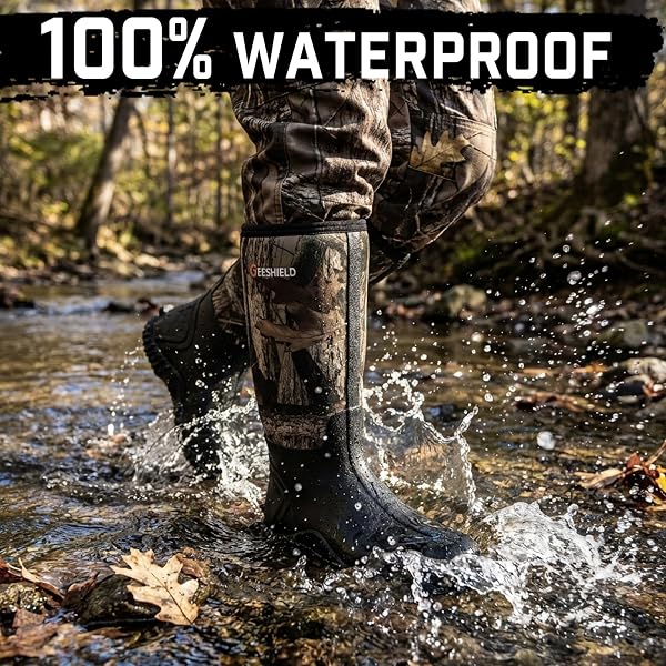 GIEESHIELD RUBBER BOOTS FOR MEN AND WOMEN, WATERPROOF INSULATED HUNTING & WORK BOOTS WITH STEEL SHANK, DURABLE ANTI-SLIP OUTDOOR BOOTS FOR FARMING, GARDENING, FISHING, MUD WORKING(BLACK, NEXT G2 CAMO)