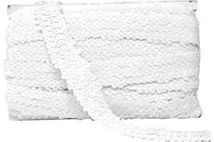 Mandala Crafts Elastic Sequin Ribbon Trim - 1 Inch White Sequin Elastic Trim for Sewing Dress Headband - 10 Yards Fabric Metallic Stretch Sequins Band