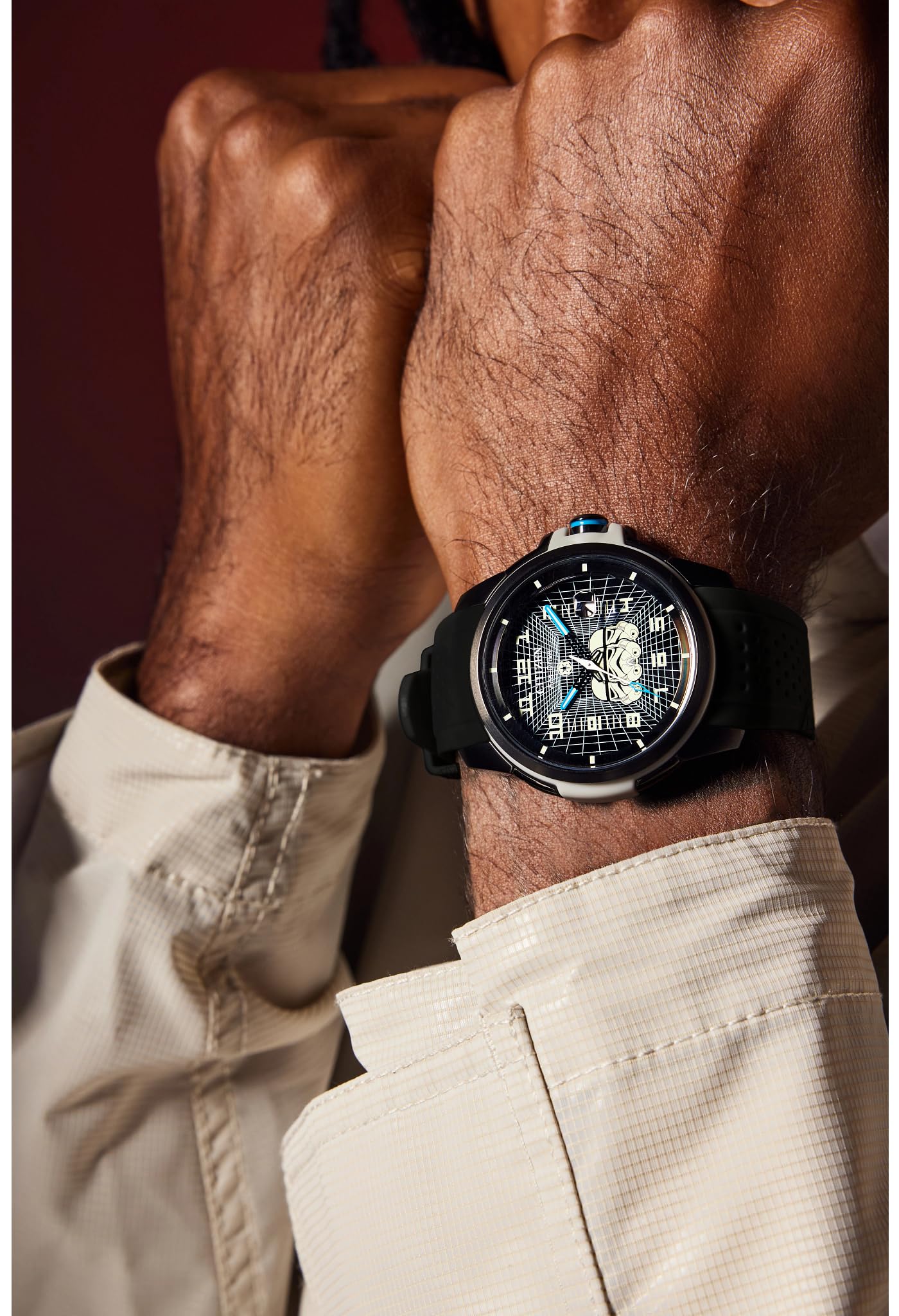 Citizen Men's Eco-Drive Star Wars Imperial Storm Trooper Black Ion Plated Stainless Steel Case Watch, Perforated Black Silicone Strap, Black Dial, 3 Hand (Model: AW1659-00W)