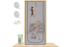 Reinforced Cat Screen Door, Fits Door Size 38''x 81'' Heavy Duty Pets Proof Screen Door with Bilateral Zipper, Prevent Dogs C