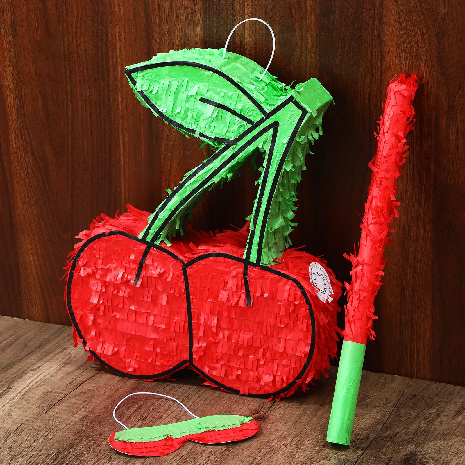 Photo 1 of VioraWhite Set of 3 Coquette Cherry Piñata Red Piñata Party Game Set She's the Cherry on Top Birthday Decorations with Stick Mask for Coquette Birthday Baby Shower Party Game Supplies Decoration